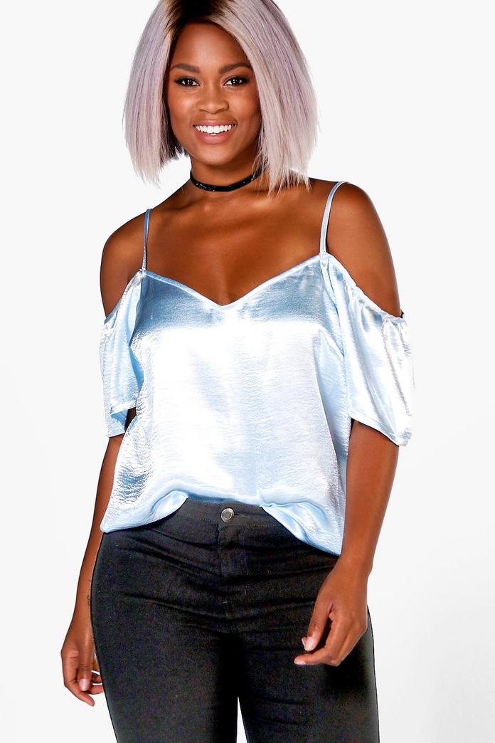 Plus Eva Satin Open Shoulder Blouse | Boohoo