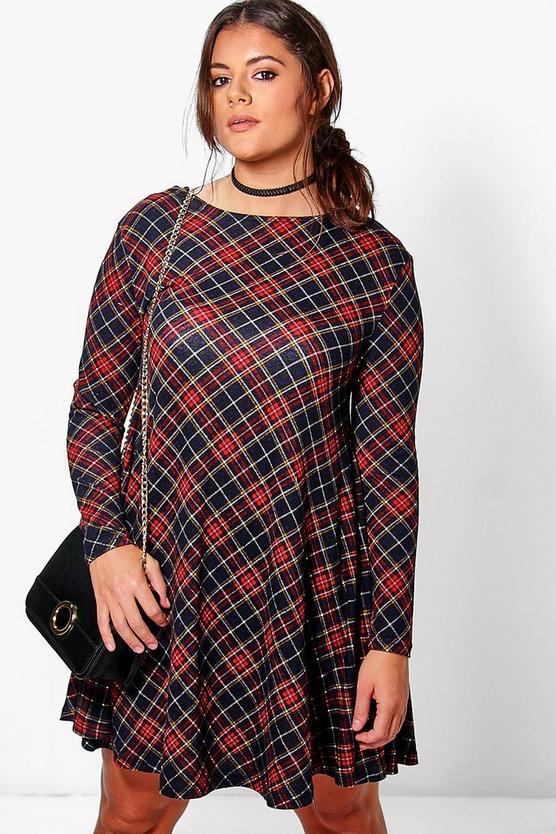 Plus Ria Checked Brushed Knit Swing Dress | Boohoo