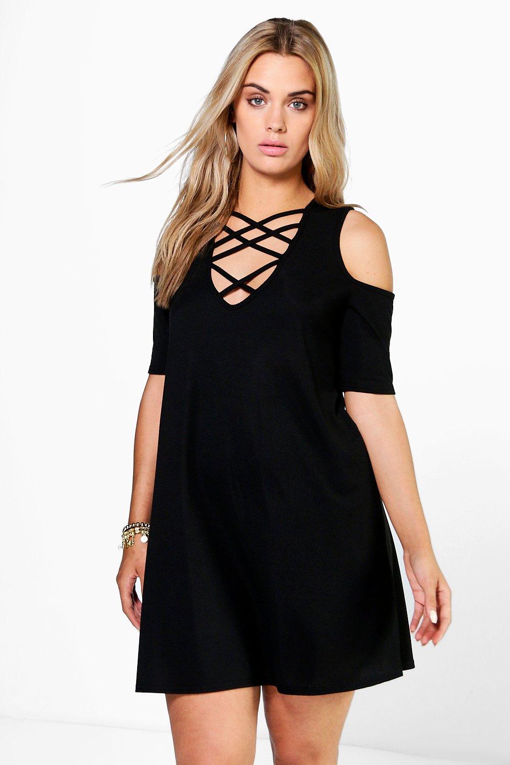 boohoo black cold shoulder dress