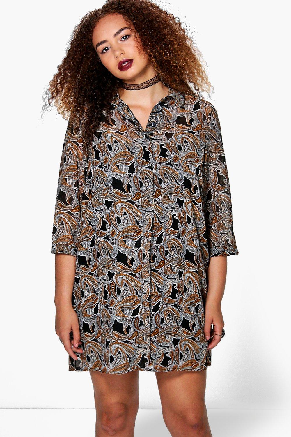 boohoo paisley shirt dress