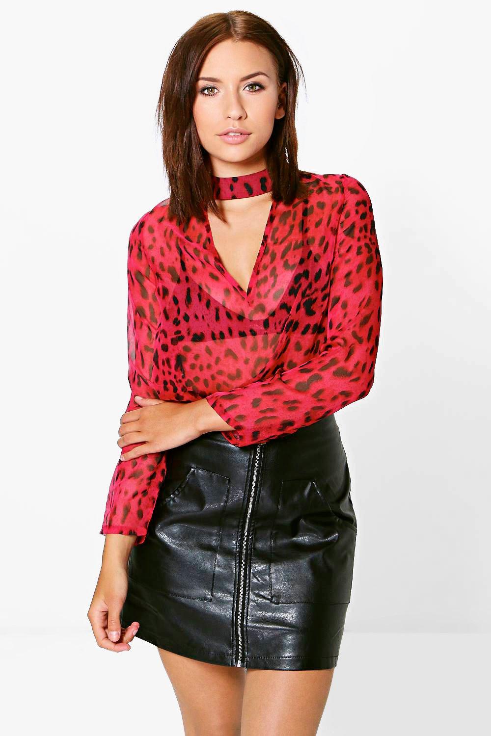 red leopard print blouse uk