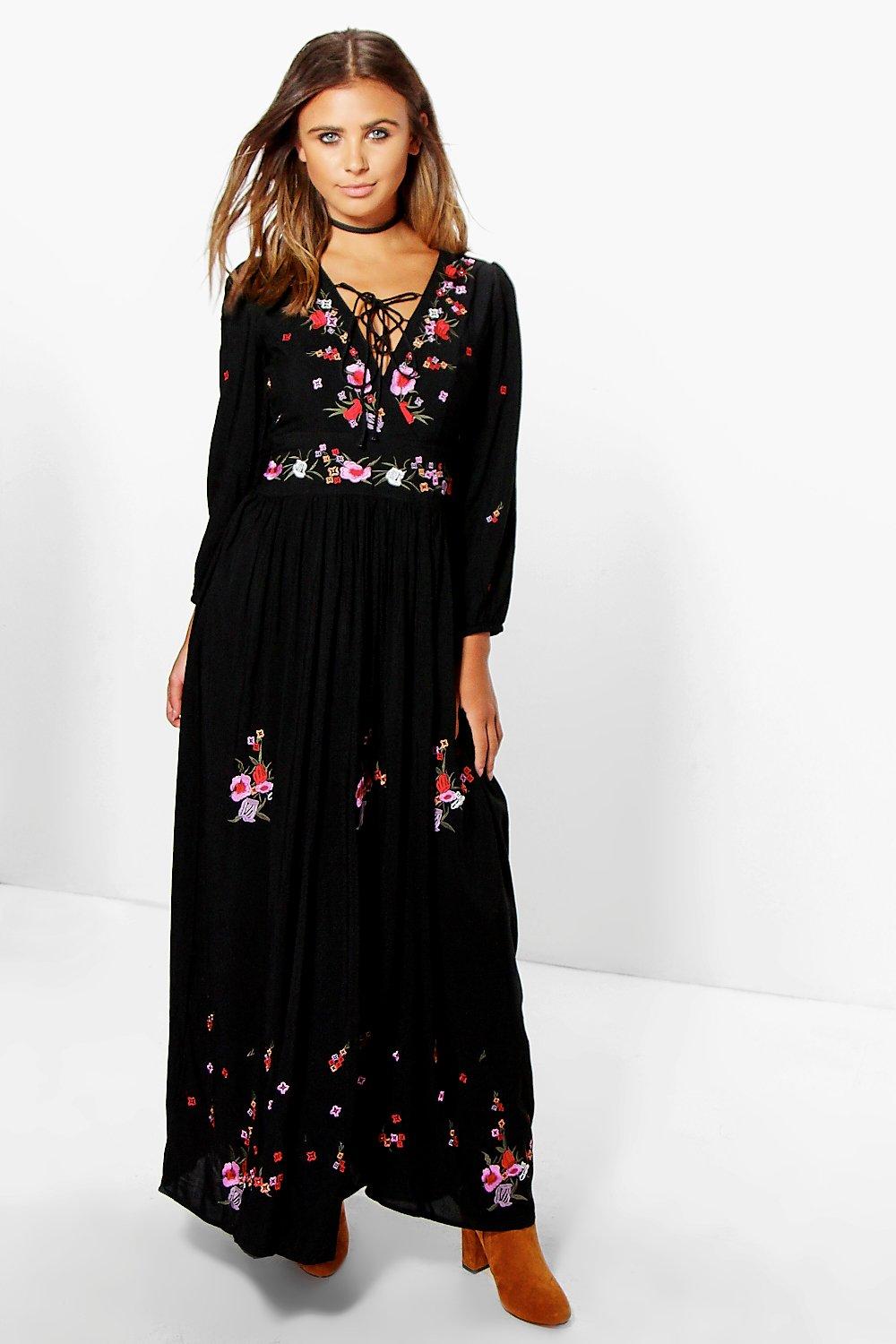 embroidered dress boohoo