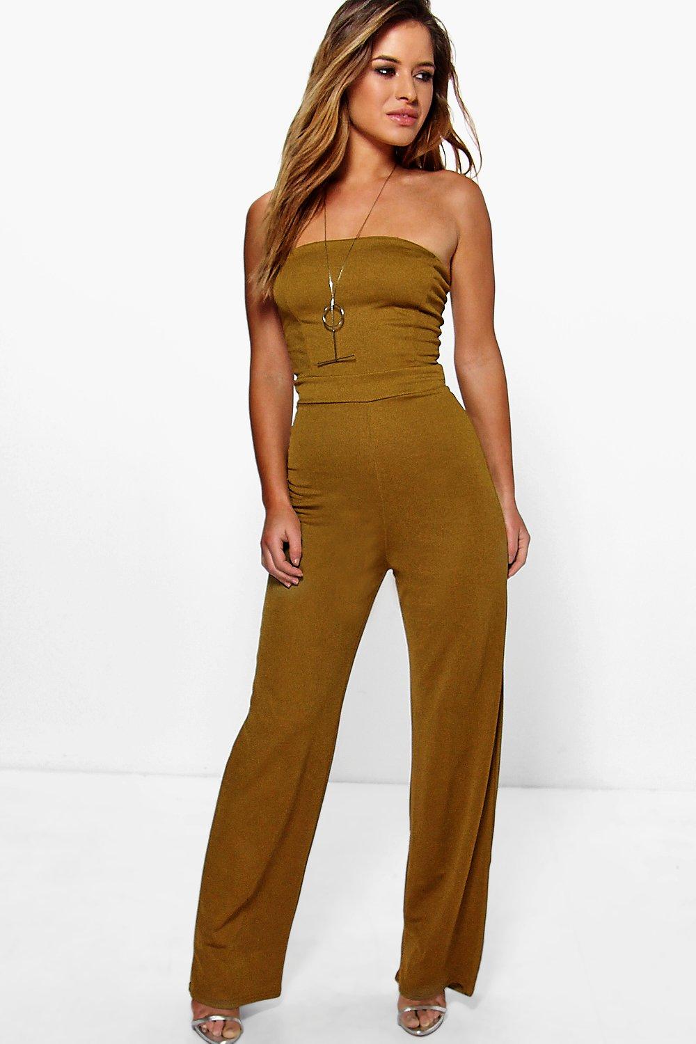 Boohoo Womens Petite Rosalyn Bandeau Wide Leg Jumpsuit | eBay