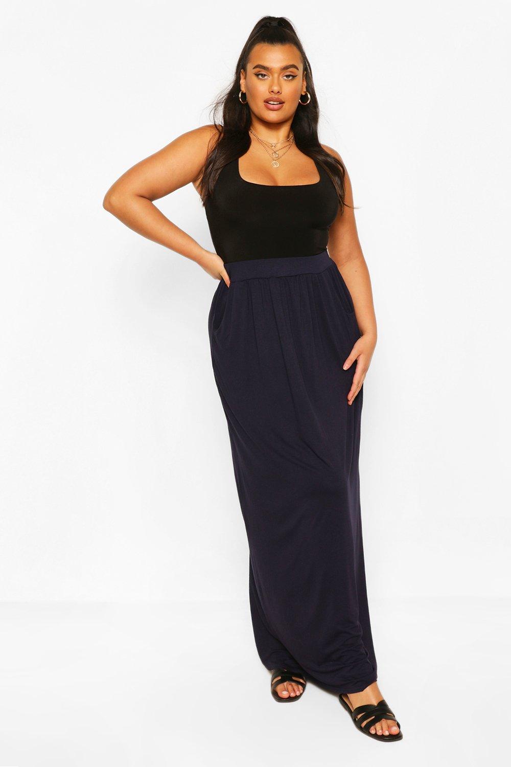 Plus Pocket Front Jersey Maxi Skirt Boohoo