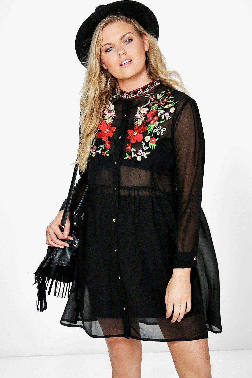 embroidered shirt dress