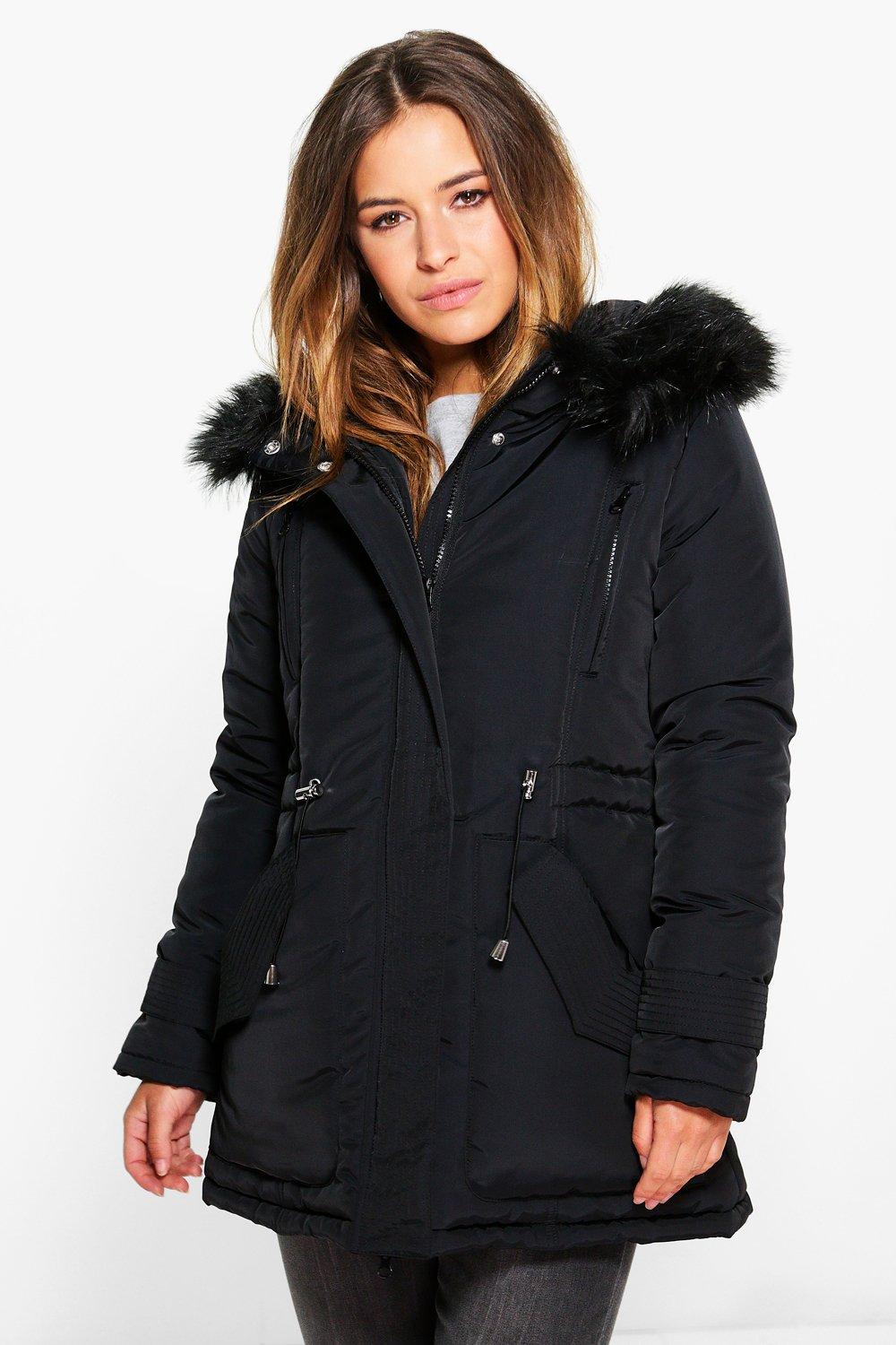 black fur hood parka