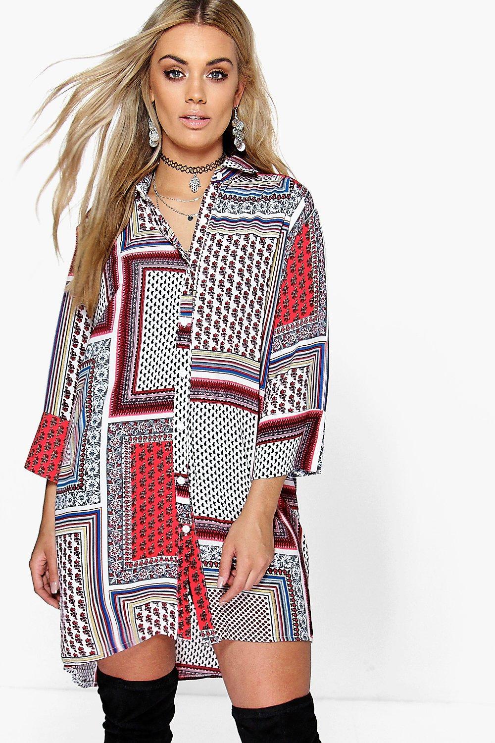 boohoo paisley shirt dress