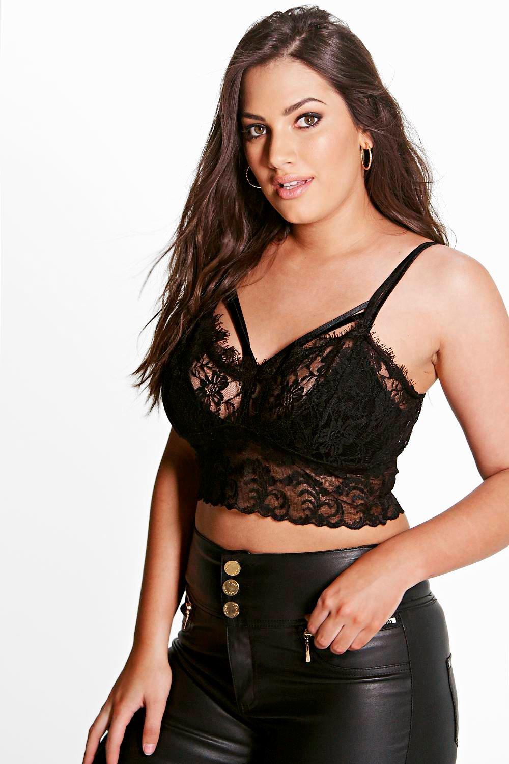 Plus black lace strappy bralet x factor