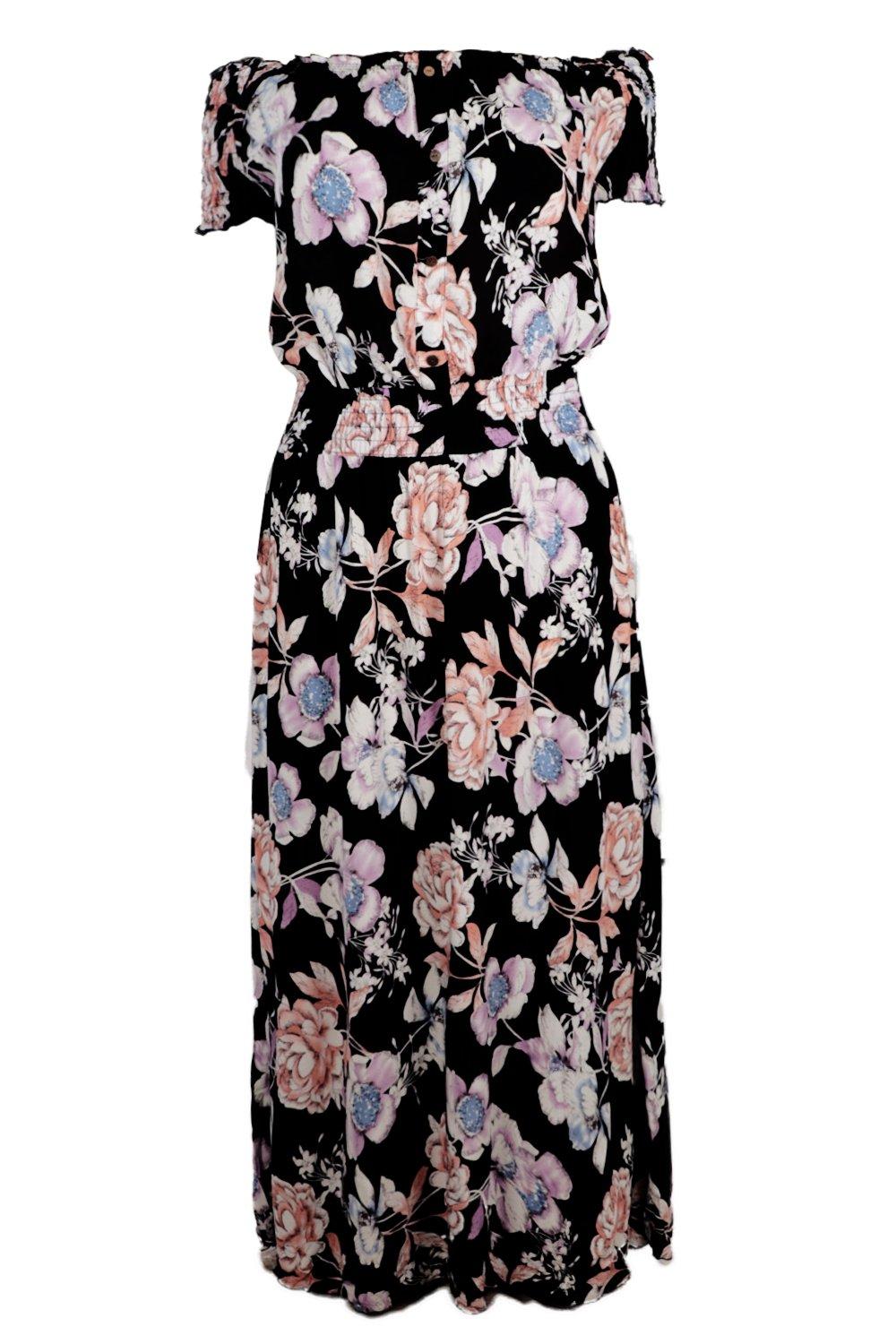 Boohoo Womens Plus Helen Floral Off The Shoulder Maxi Dress | eBay