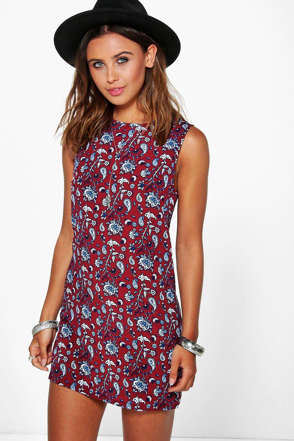 Boohoo Womens Petite Eve Paisley Print Sleeveless Shift Dress | eBay