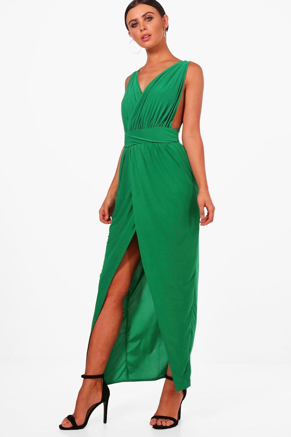 petite plunge drape maxi dress