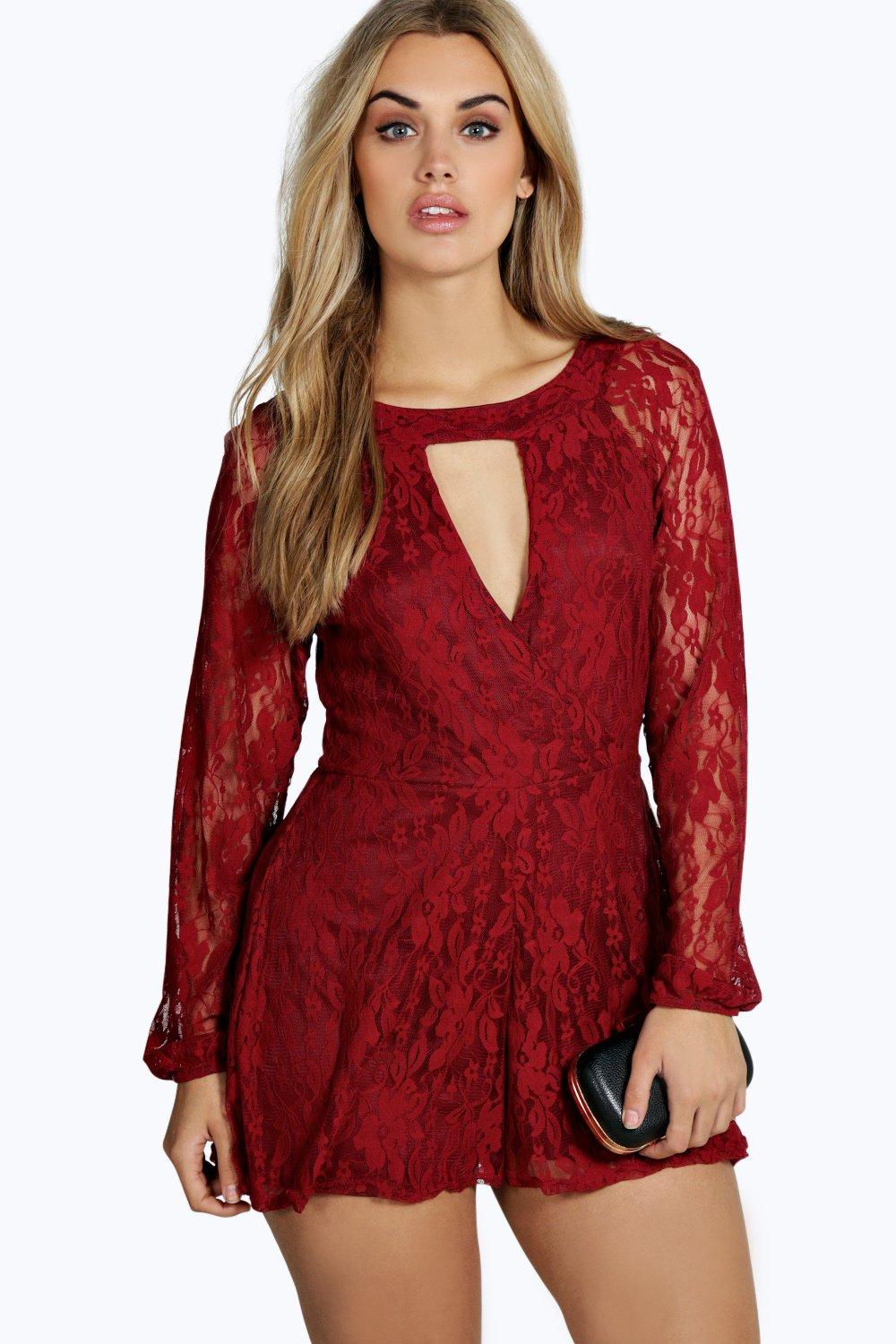 Plus Amber Lace Wrap Front Playsuit at boohoo.com