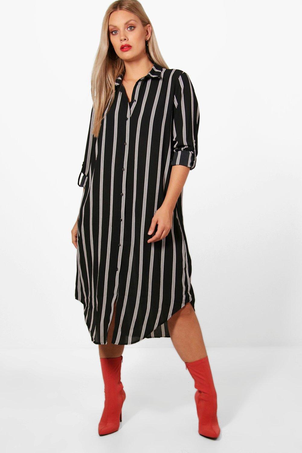 Plus Striped Shirt Dress | Boohoo