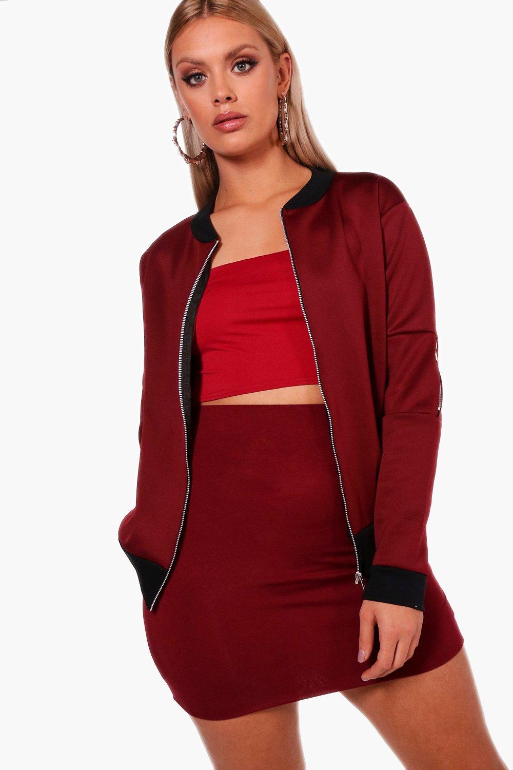 Womens Plus Ma1 Bomber Jacket - Red - 18, Red