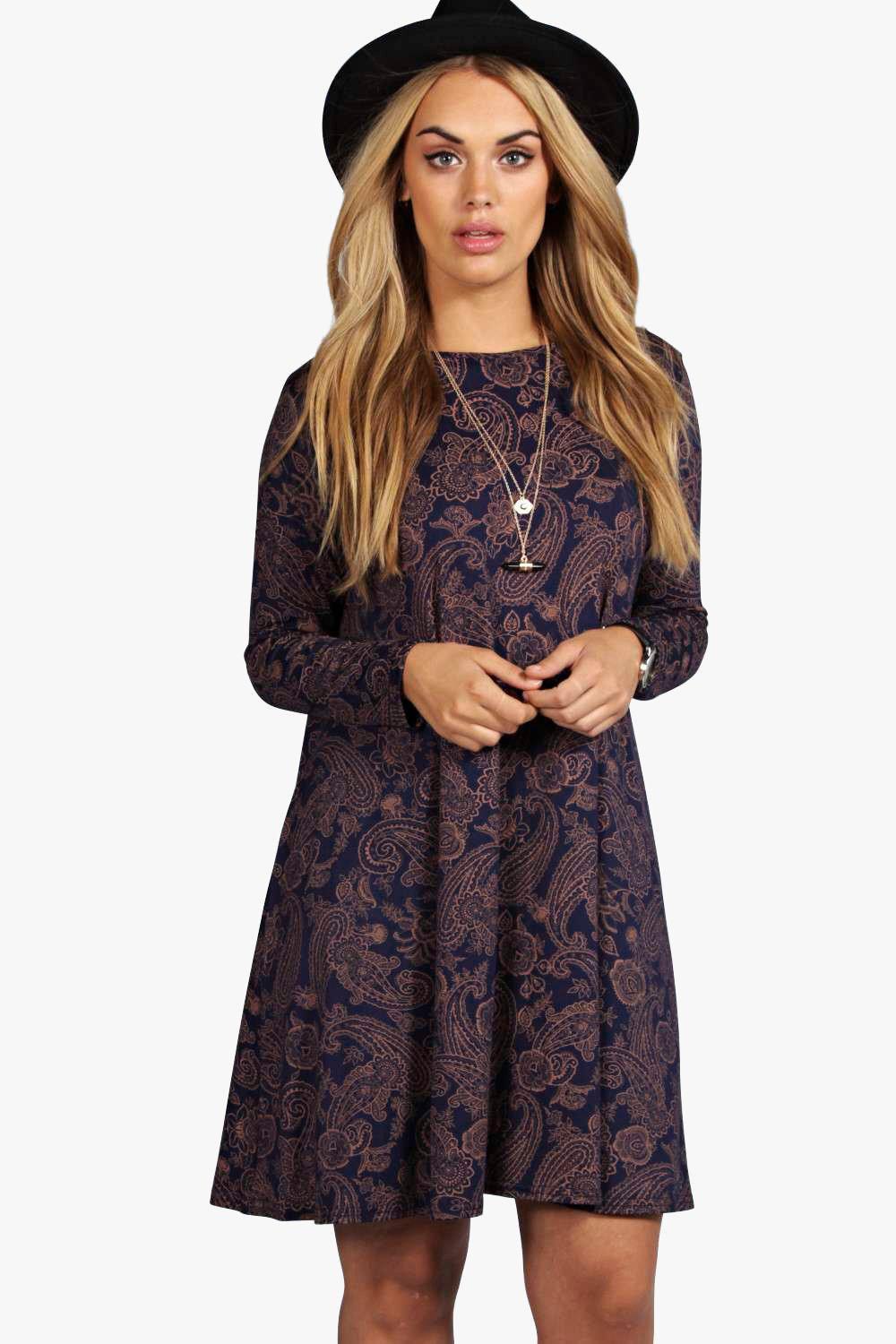 Plus Long Sleeve Swing Dress Boohoo