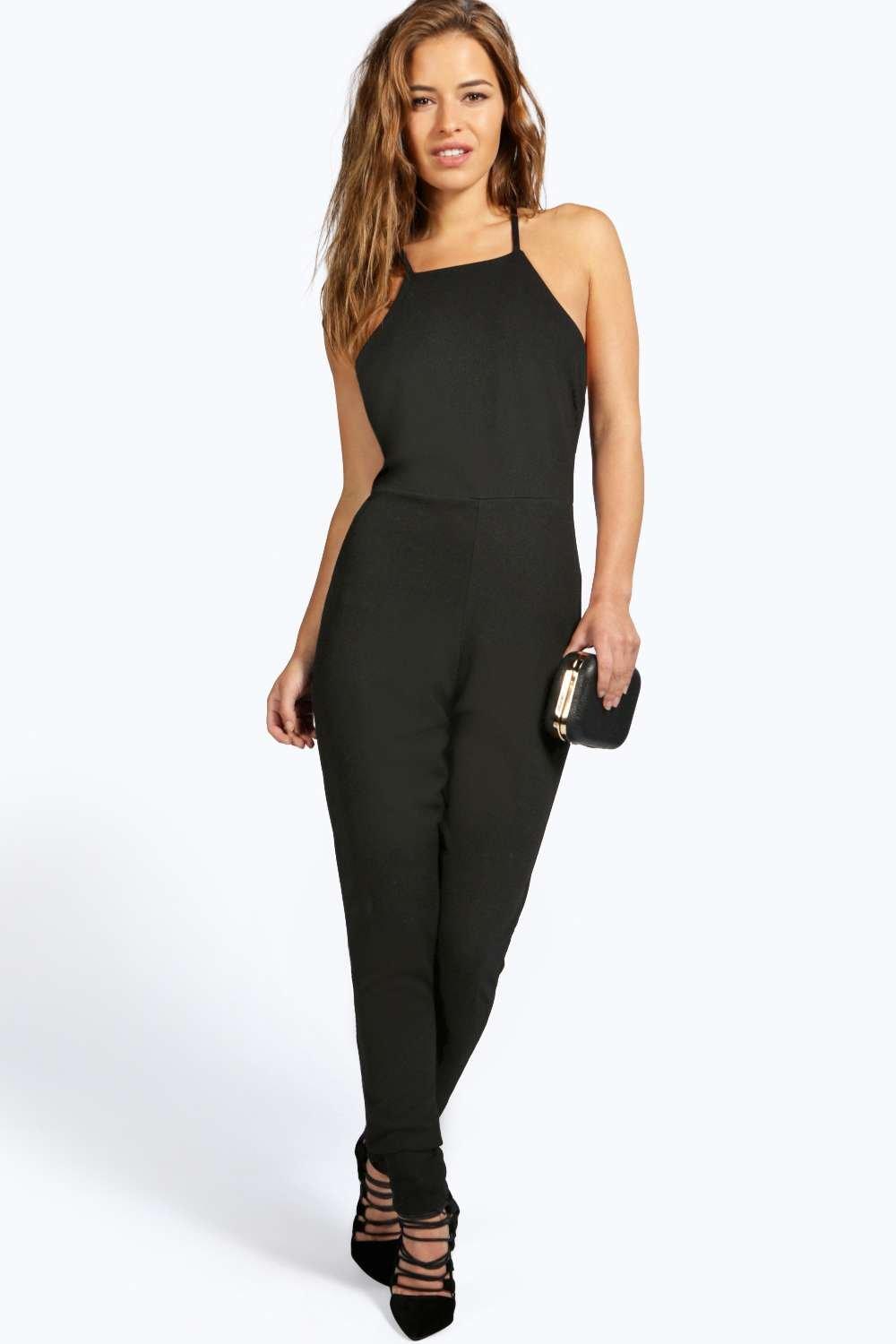 Boohoo Womens Petite Maria Crepe Cut Out Back Jumpsuit | eBay