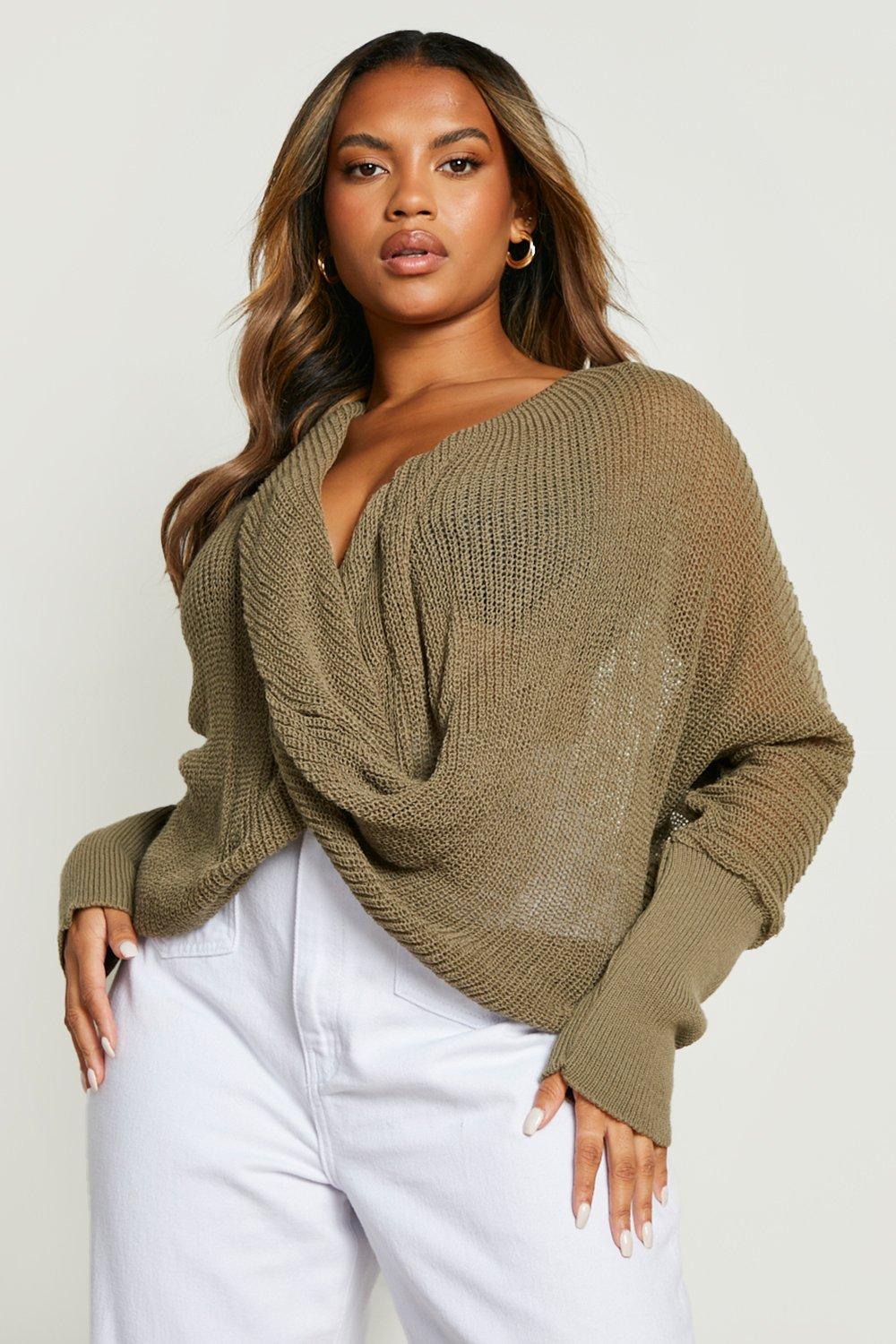 Boohoo Womens Plus Isabelle Wrap Front Knitted Jumper | eBay