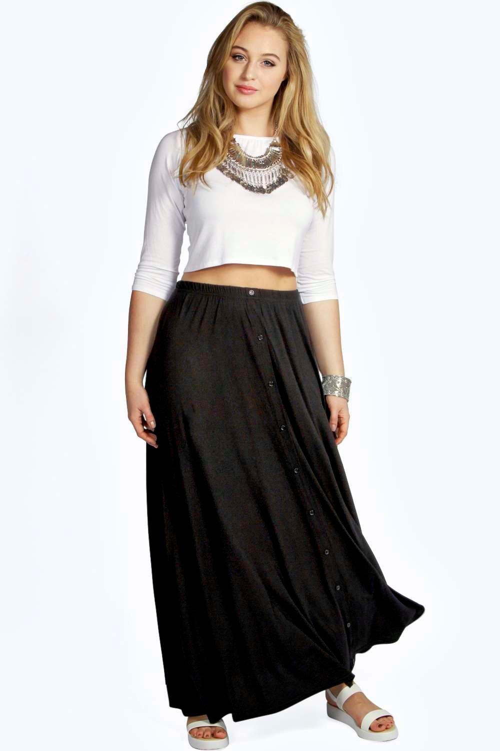 Boohoo Womens Plus Eliza Button Through Maxi Skirt in Black size 18 | eBay