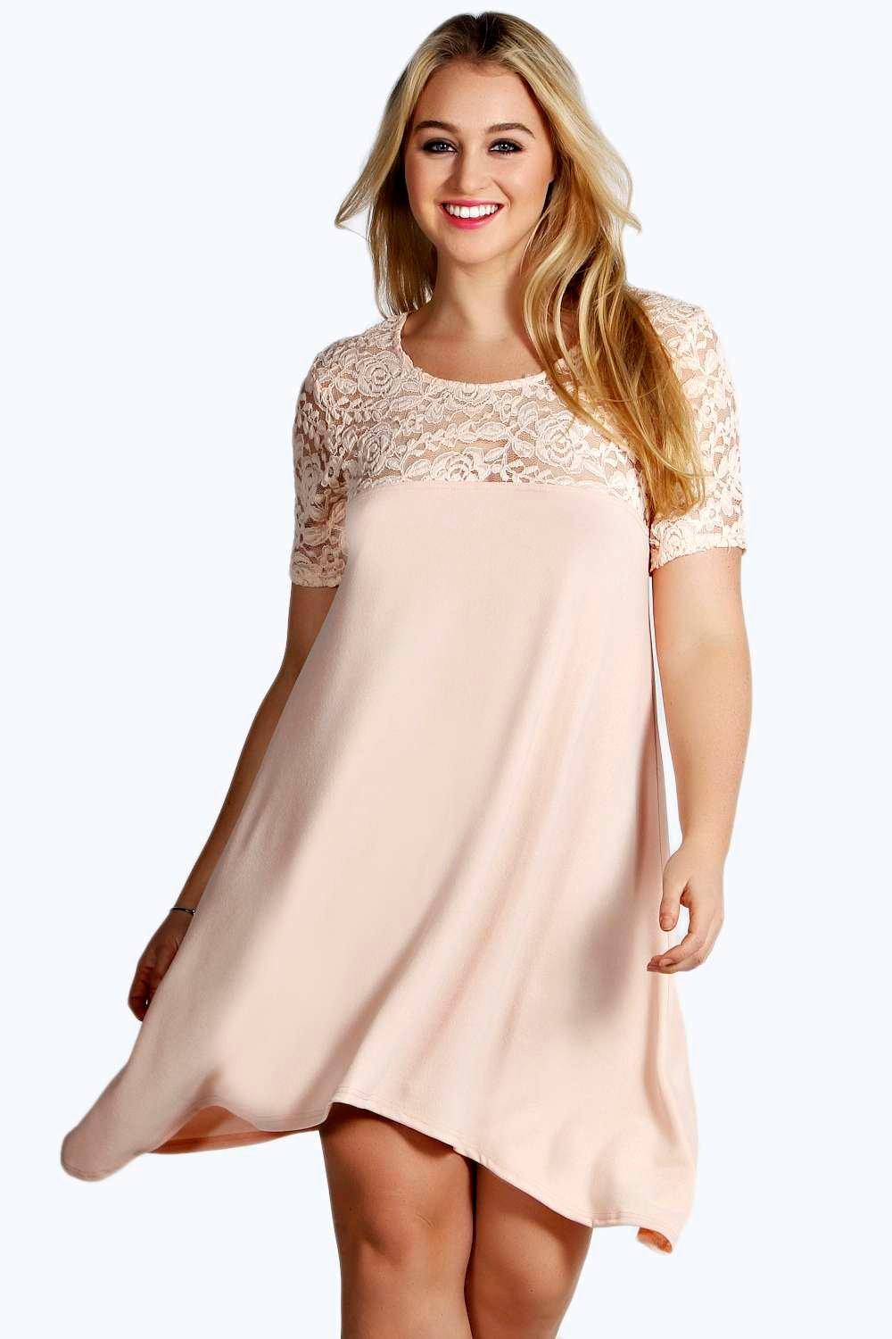 Plus Lucie Lace Panelled Swing Dress at boohoo.com