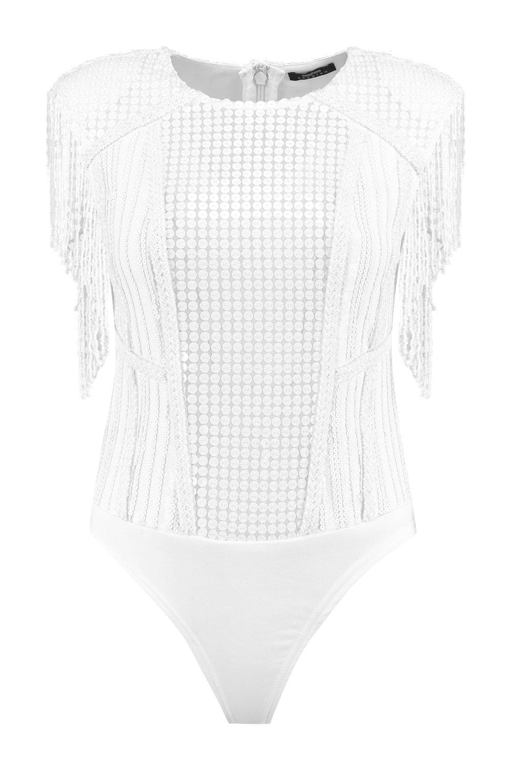 white sequin bodysuit