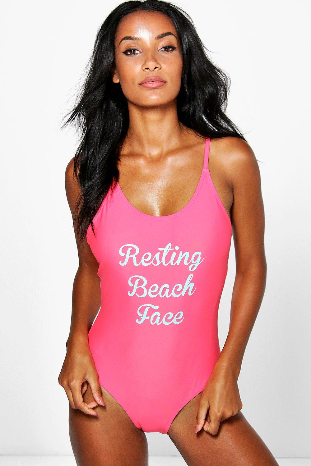 resting beach face swimsuit