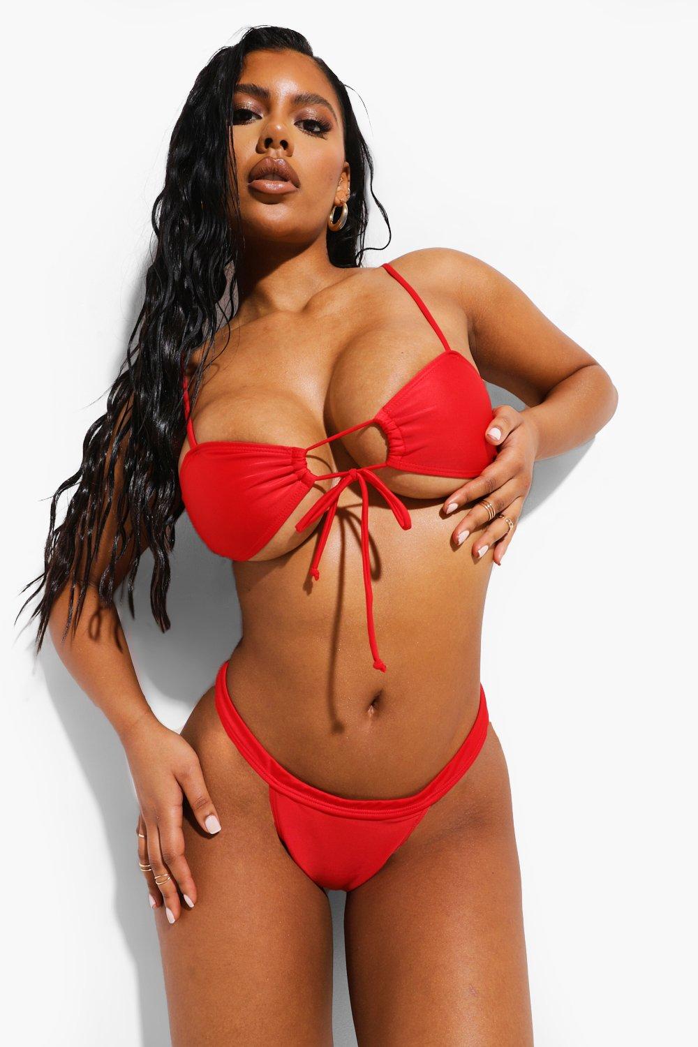Image of Slip bikini tanga Essentials con bordo spesso in vita, Rosso