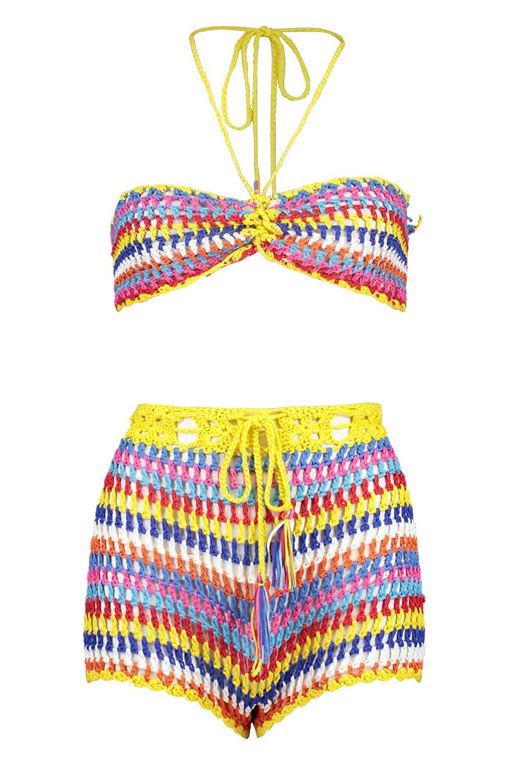 

Rainbow Crochet Knit Beach Top & Short Set, Multi
