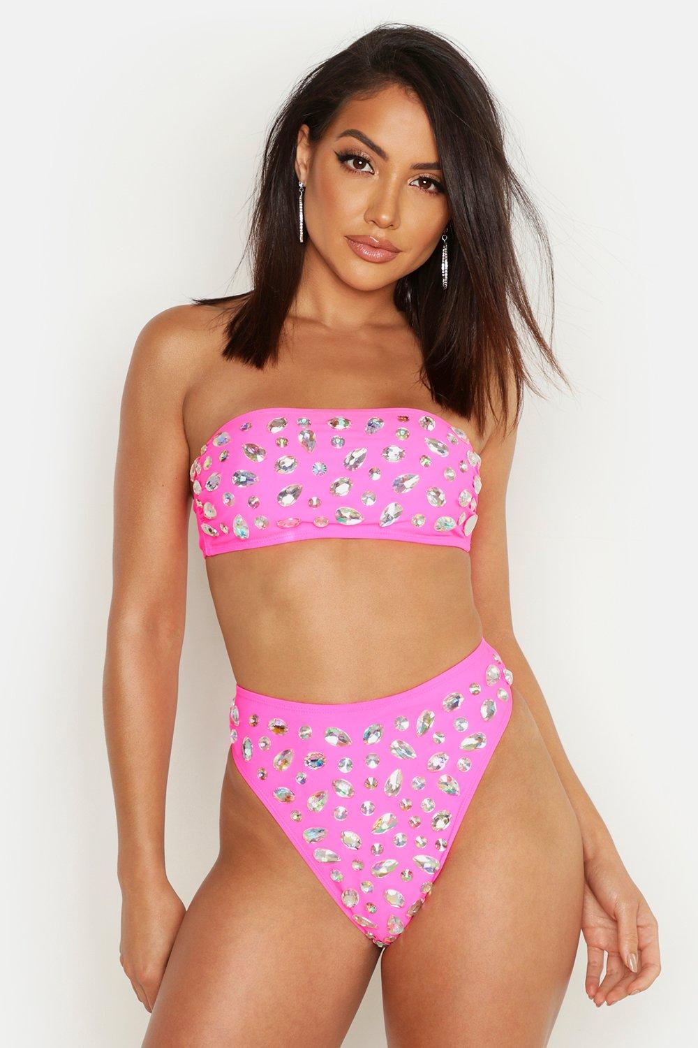 neon pink high waisted bikini