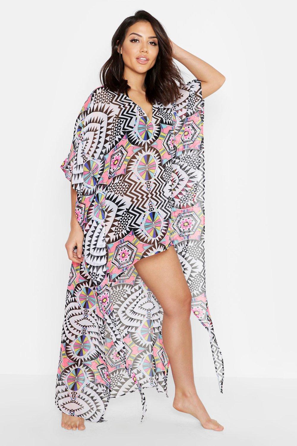 

Geo Print Plunge Dip Hem Kaftan, Multi