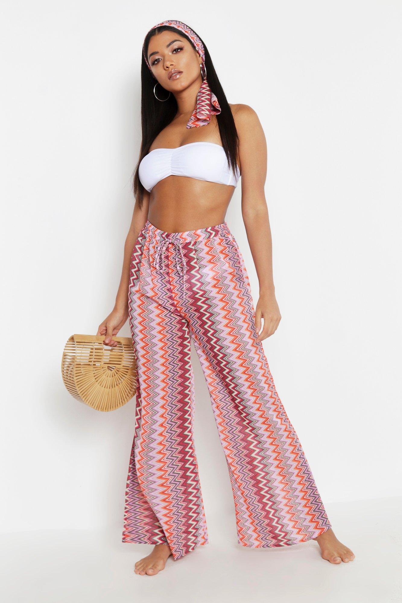 Conjunto De Diadema Y Pantalones Playeros Zig Zag Boohoo