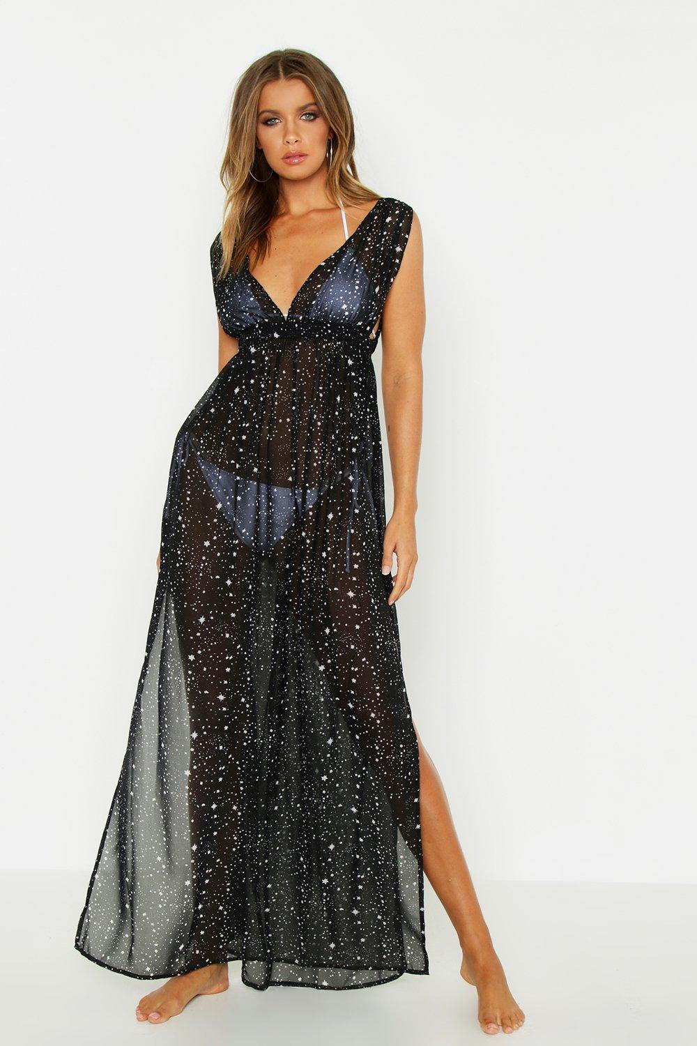 Robe De Plage Maxi à Découpes Et Décolleté Plongeant étoiles Boohoo