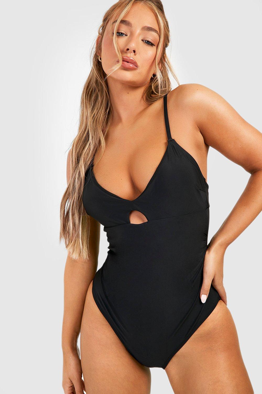 Womens Control Plunge Key Hole Swimsuit - Black - 6, Black