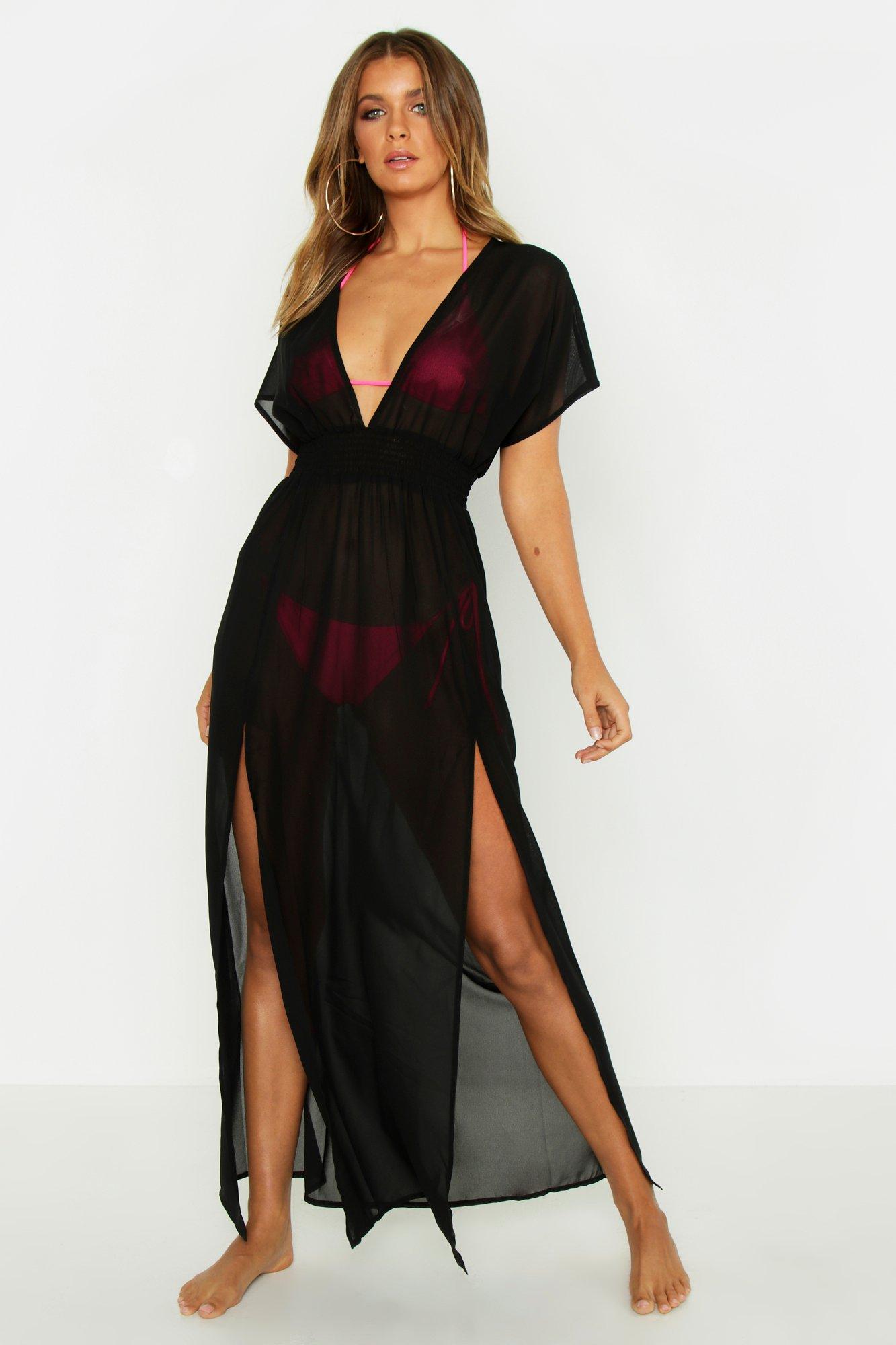 

Split Leg Chiffon Beach Maxi Dress, Black