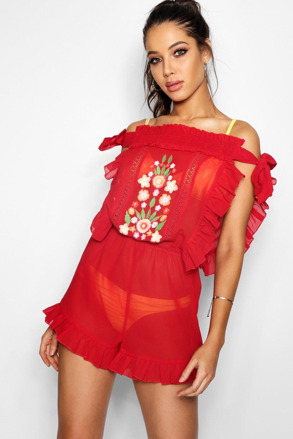 red frill playsuit