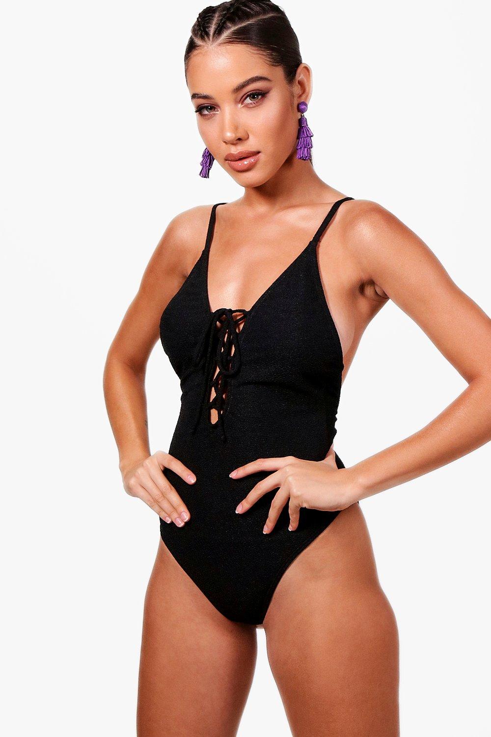 black tie up swimsuit