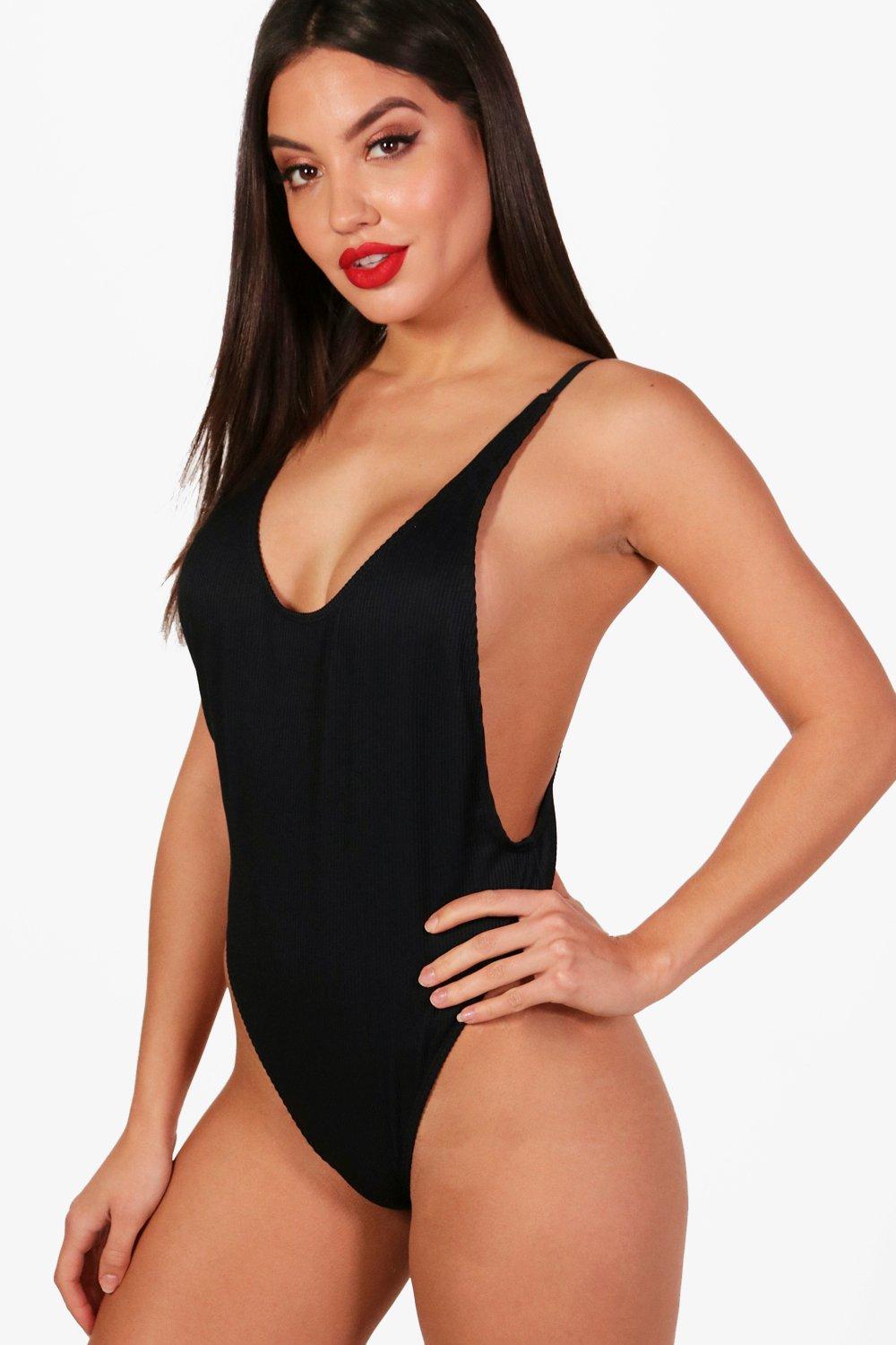 black low cut swimming costume