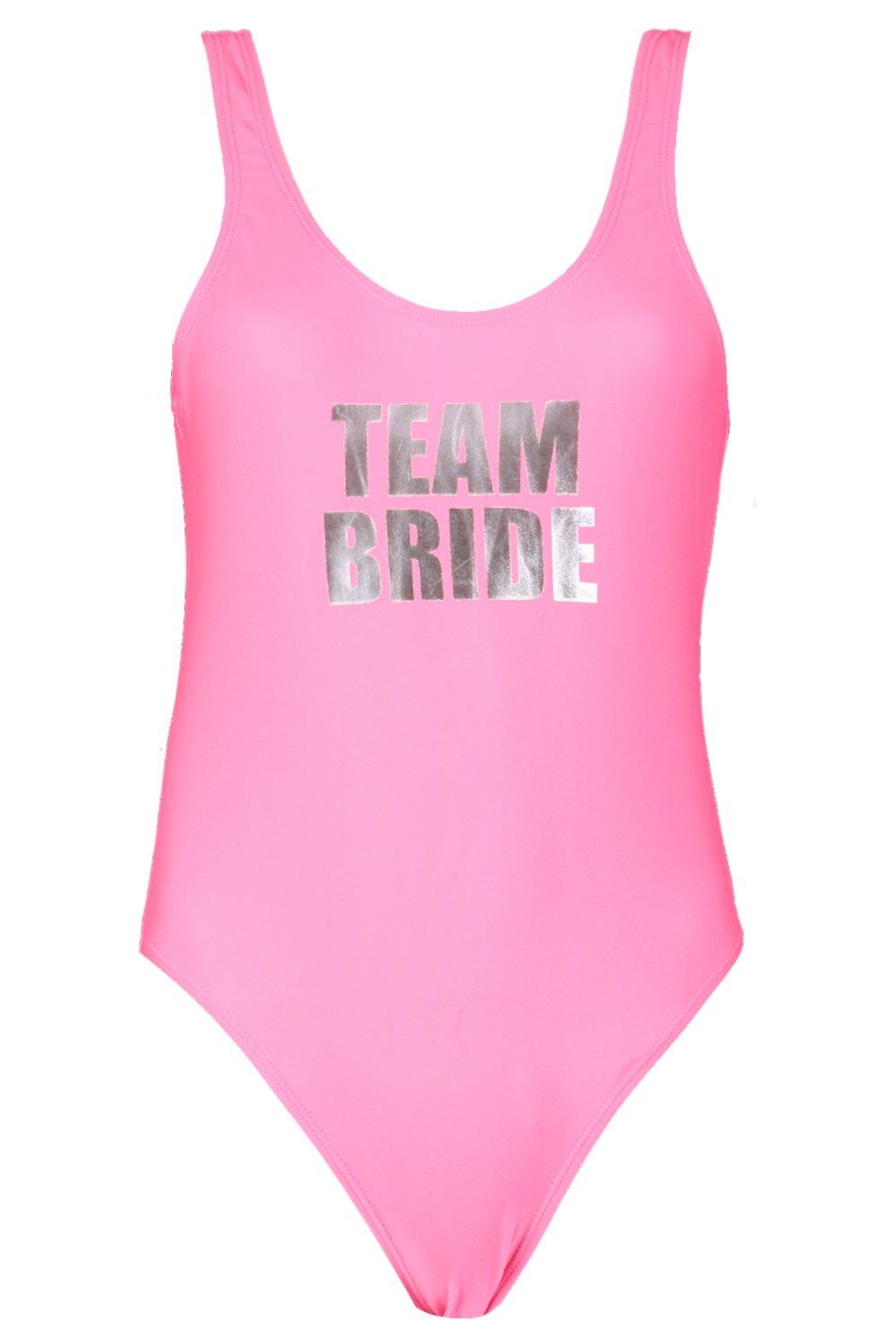 Team Bride Slogan Scoop Swimsuit Boohoo