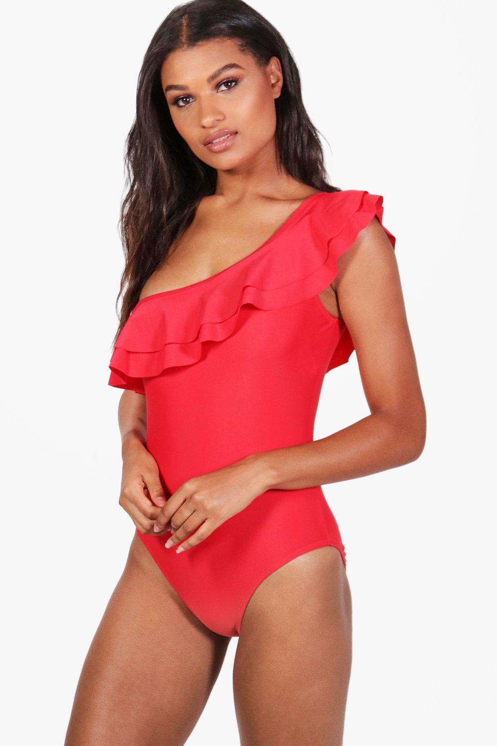 one shoulder frill swimsuit