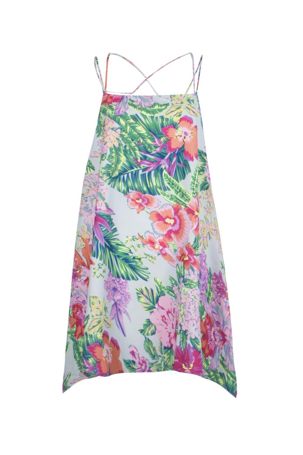 Robe De Plage Trapèze à Fleurs Fluo Boohoo