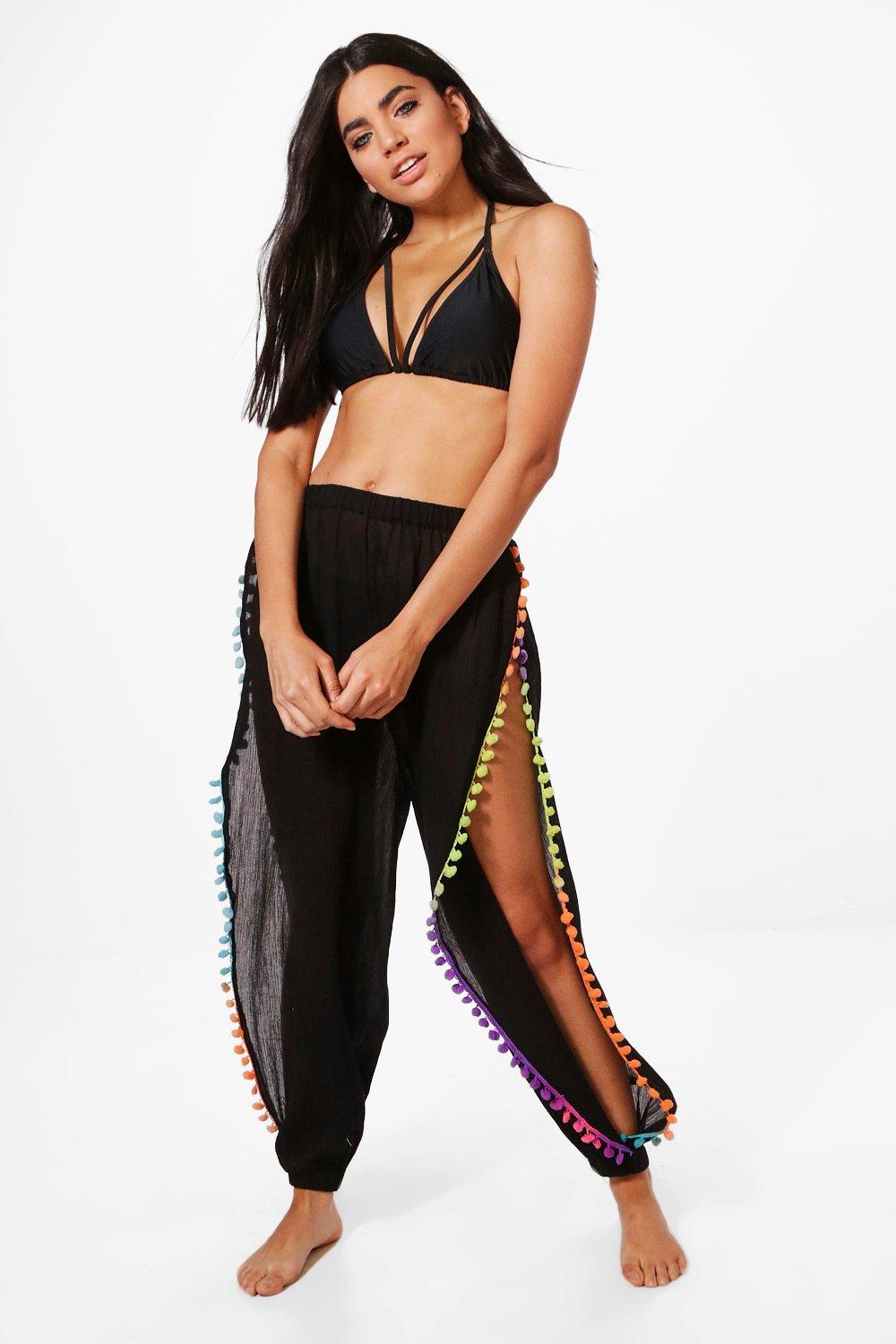 Phoebe Rainbow Pom Pom Split Leg Beach Trouser Boohoo
