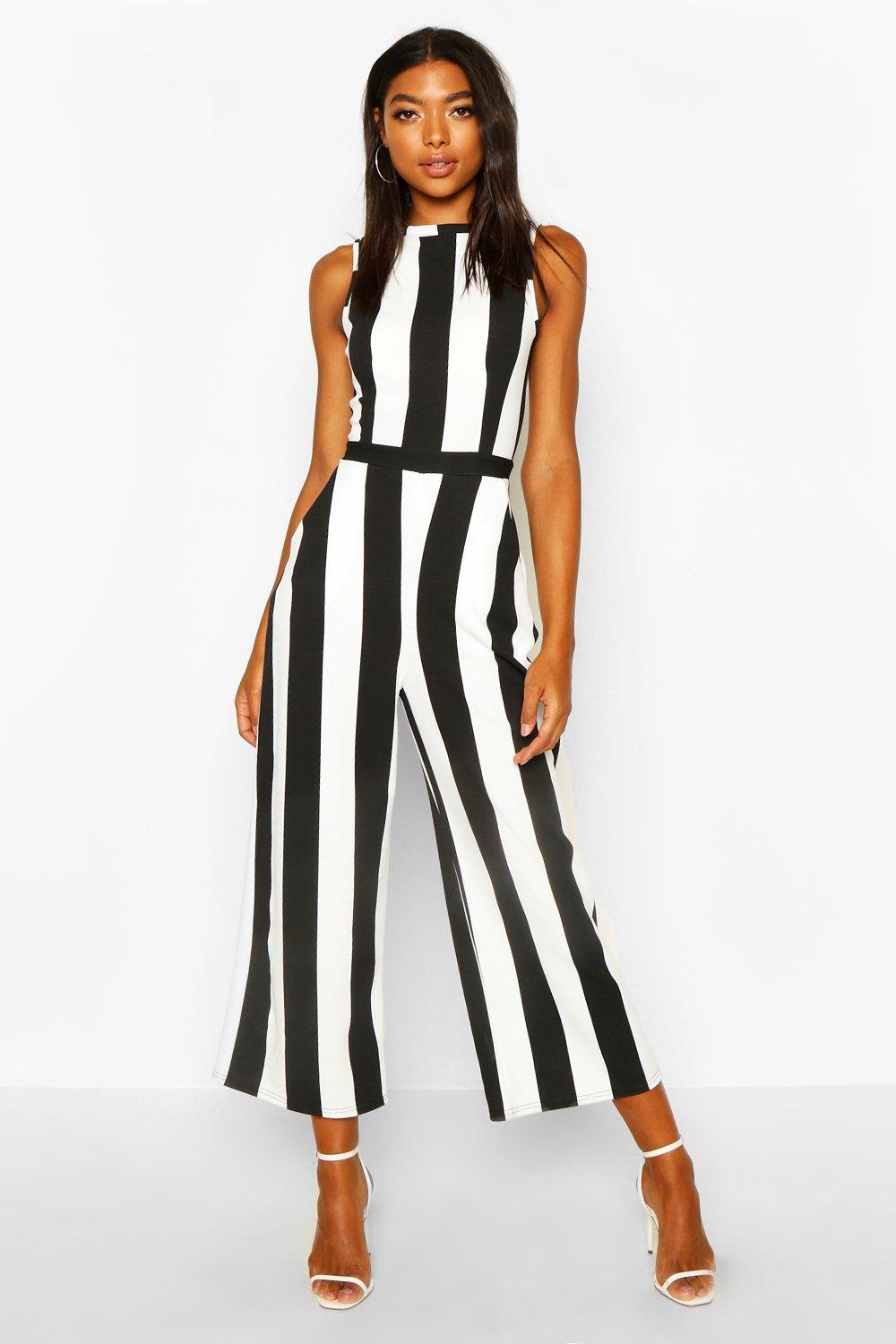 monochrome stripe jumpsuit