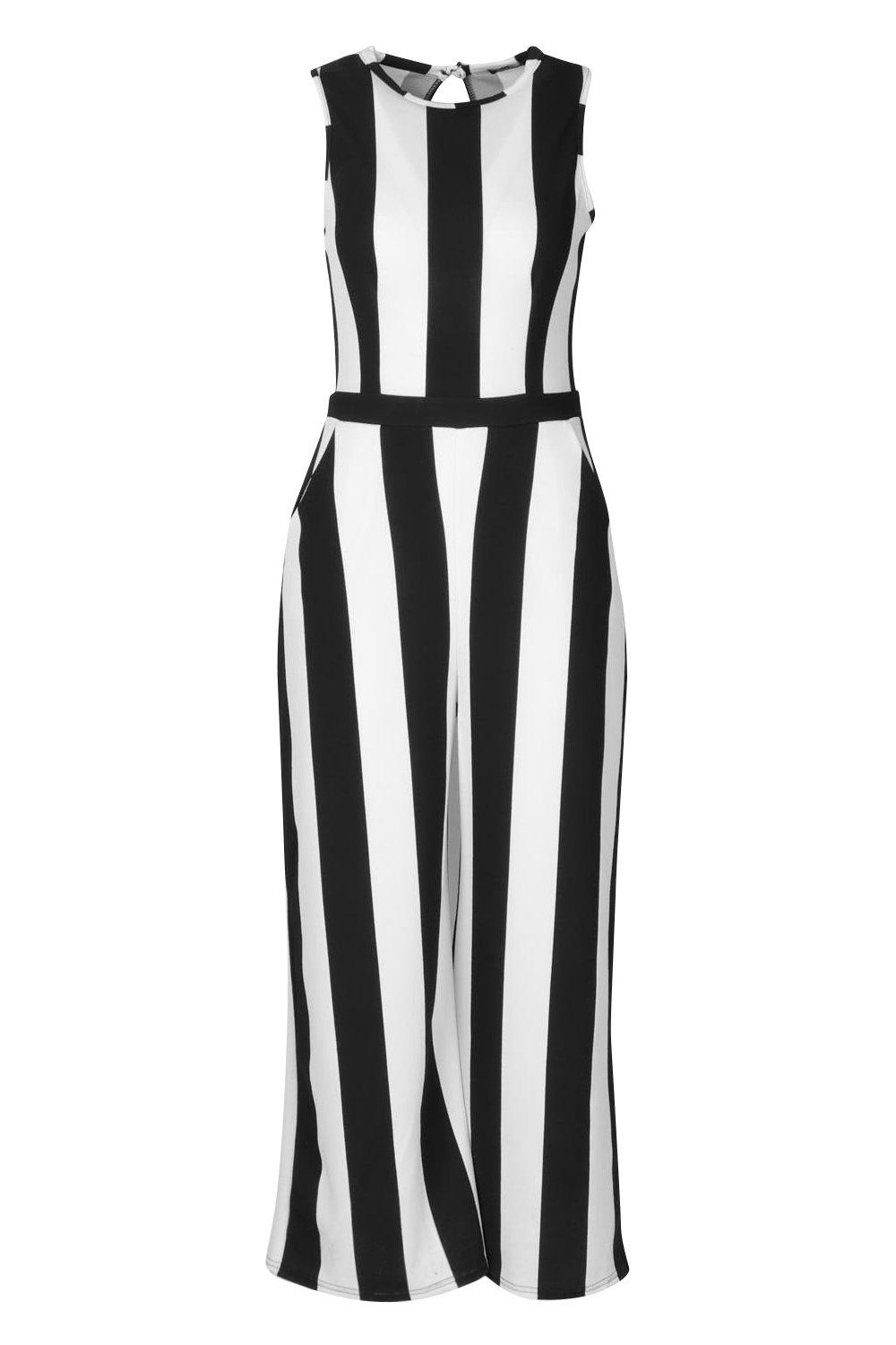 monochrome stripe jumpsuit