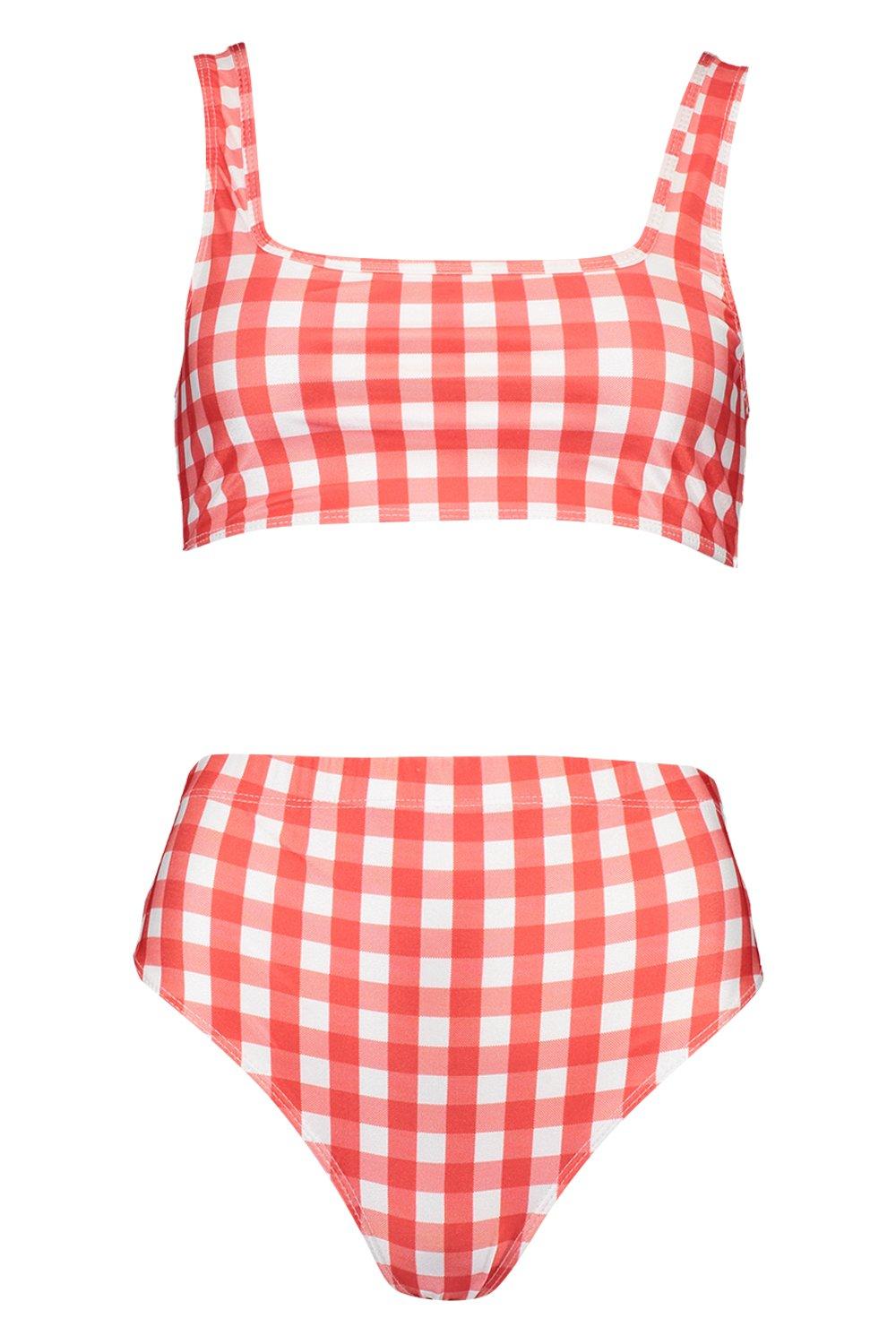 red gingham high waisted bikini