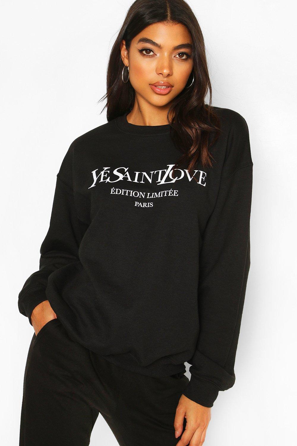 

Tall French Slogan Sweat, Black