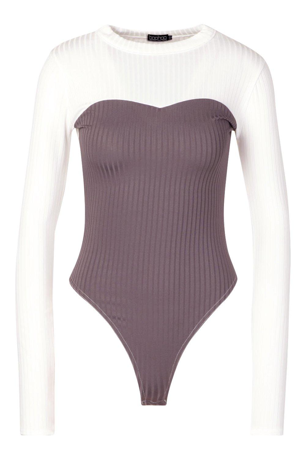 

Tall Colour Block Rib Bodysuit, Charcoal