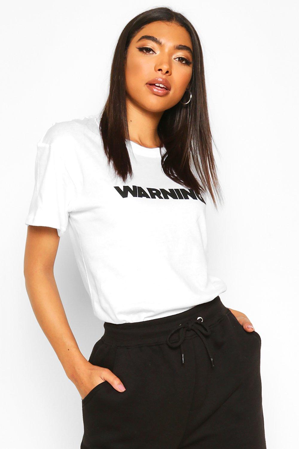 

Tall 'Warning' Slogan T-Shirt, White