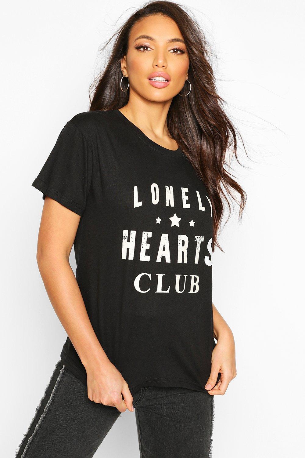 

Tall 'Lonely Hearts Club' Slogan T-Shirt, Black