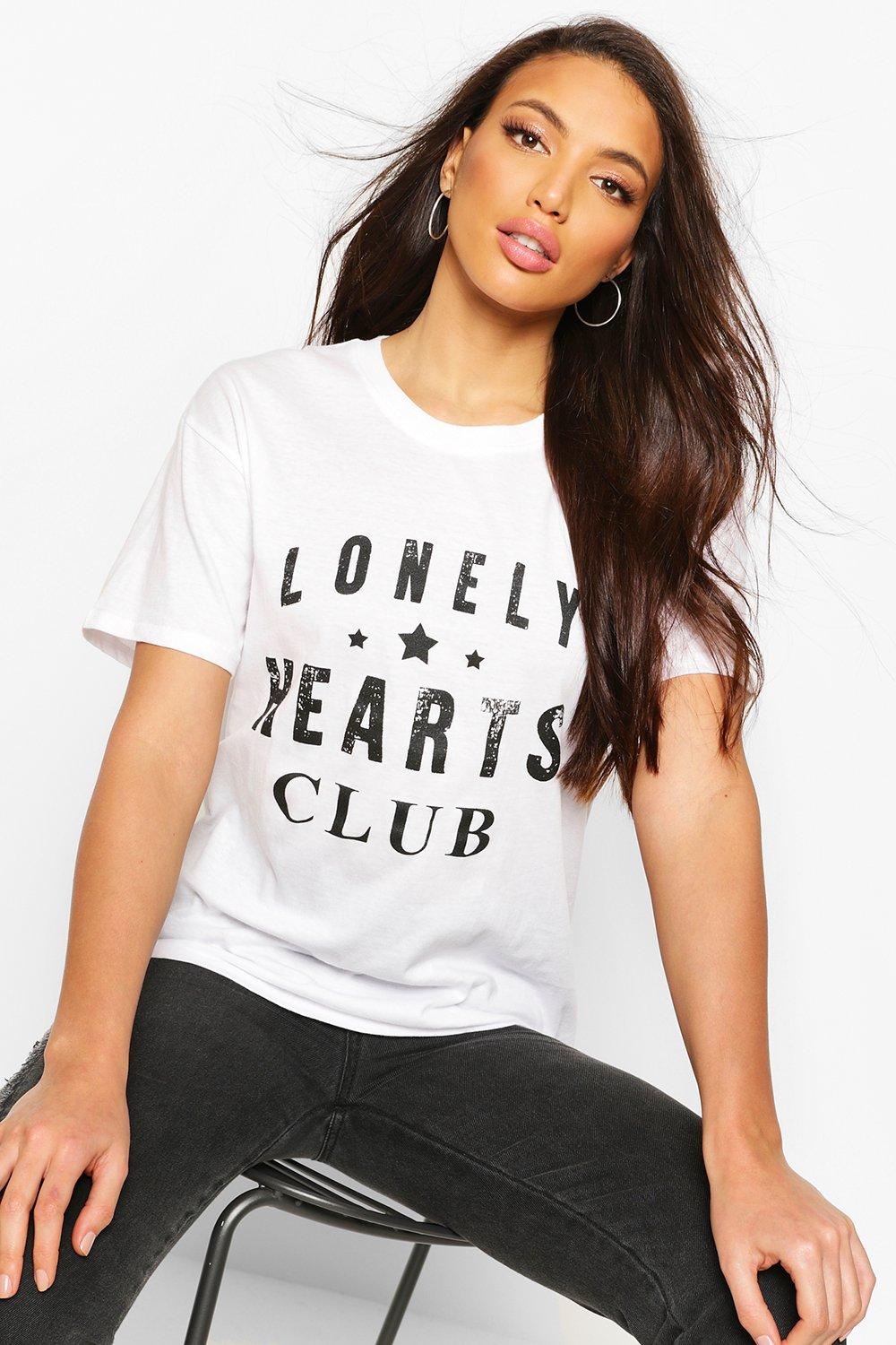 

Tall 'Lonely Hearts Club' Slogan T-Shirt, White