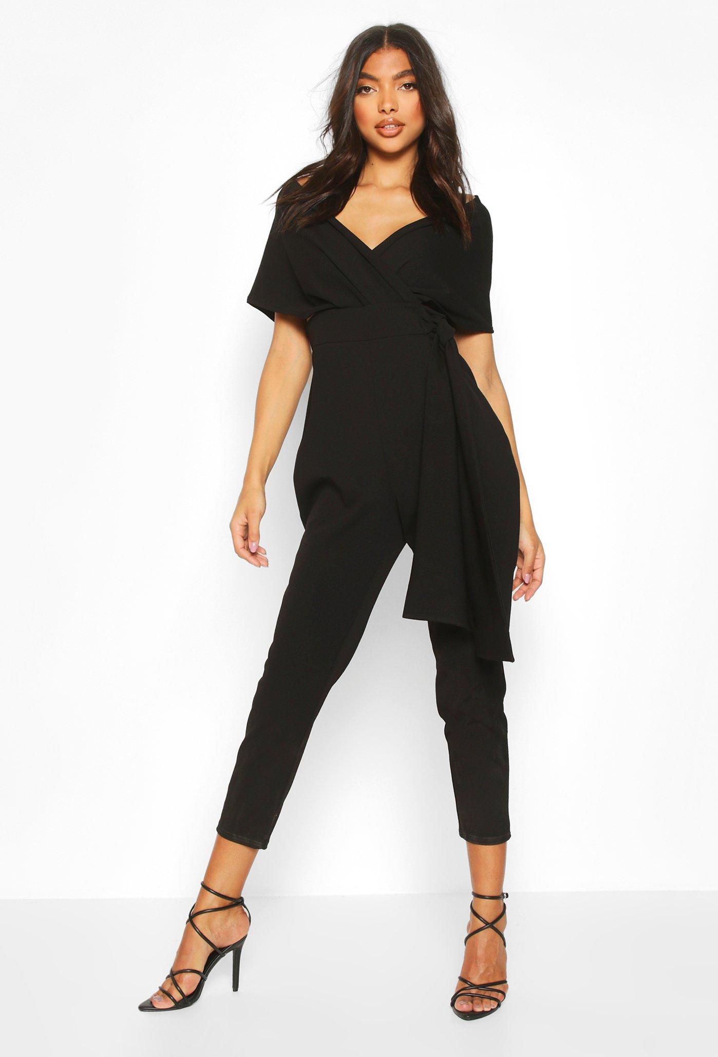 

Tall Off The Shoulder Belted Jumpsuit, Black