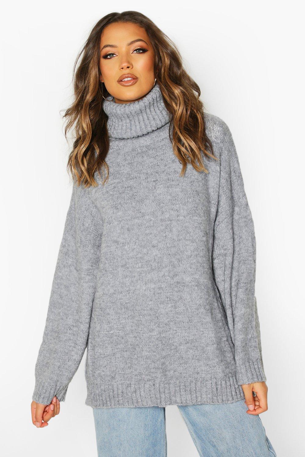 

Tall Oversized Roll Neck Premium Jumper, Grey